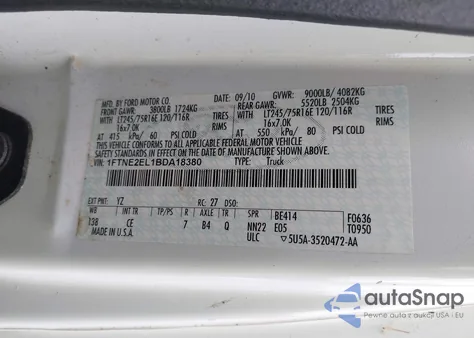 2011 Ford E-250 Commercial z USA, uszkodzony, nr VIN 1FTNE2EL1BDA18380